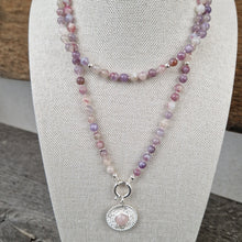 Lade das Bild in den Galerie-Viewer, Lange Halskette Turmalin/ Lepidolith/ Rosenquarz (6mm)