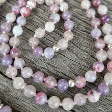 Lade das Bild in den Galerie-Viewer, Lange Halskette Turmalin/ Lepidolith/ Rosenquarz (6mm)