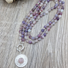 Lade das Bild in den Galerie-Viewer, Lange Halskette Turmalin/ Lepidolith/ Rosenquarz (6mm)