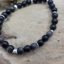 Lade das Bild in den Galerie-Viewer, Armband Silber Obsidian (6mm)