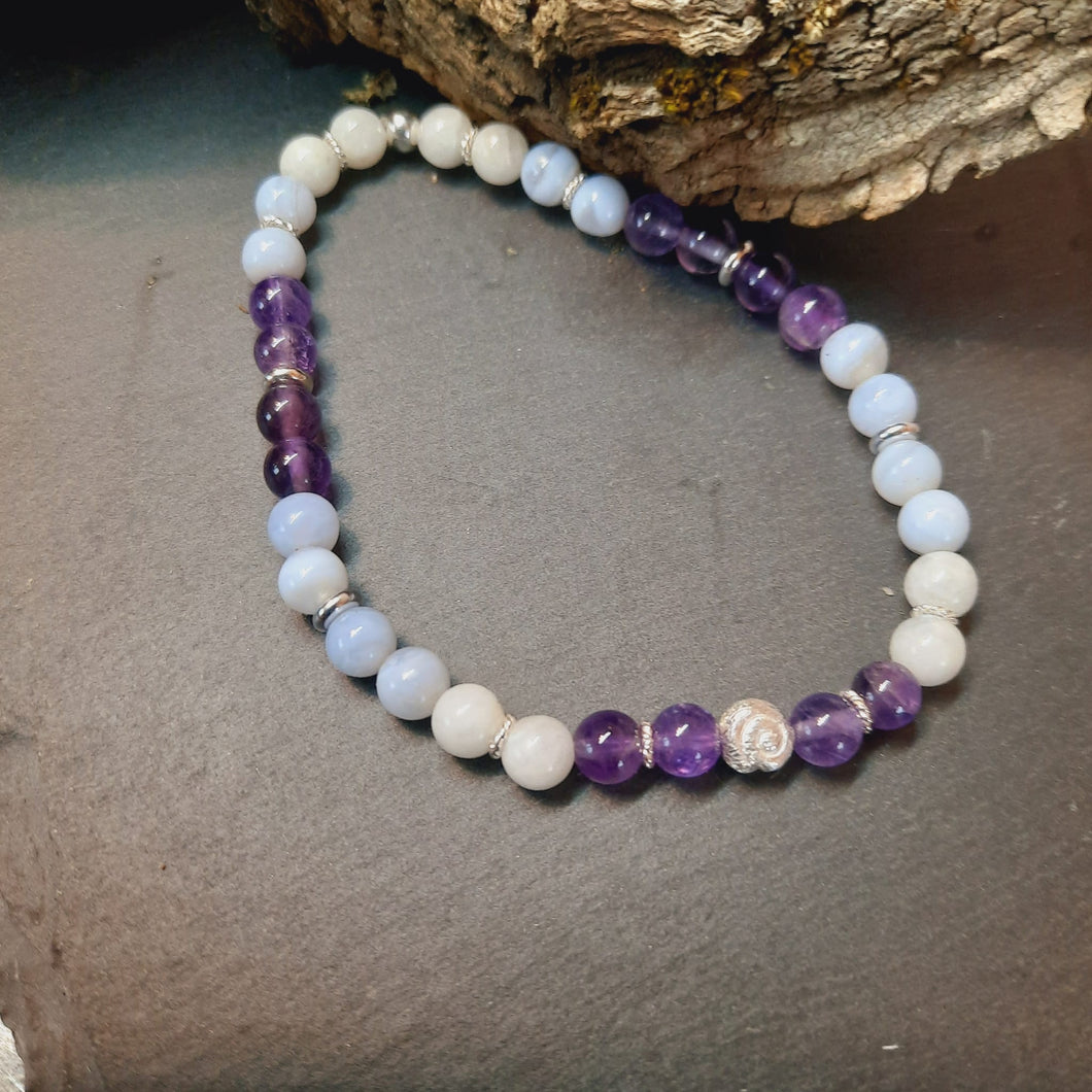 Armband Mondstein/ Chalcedon/ Amethyst (6mm)