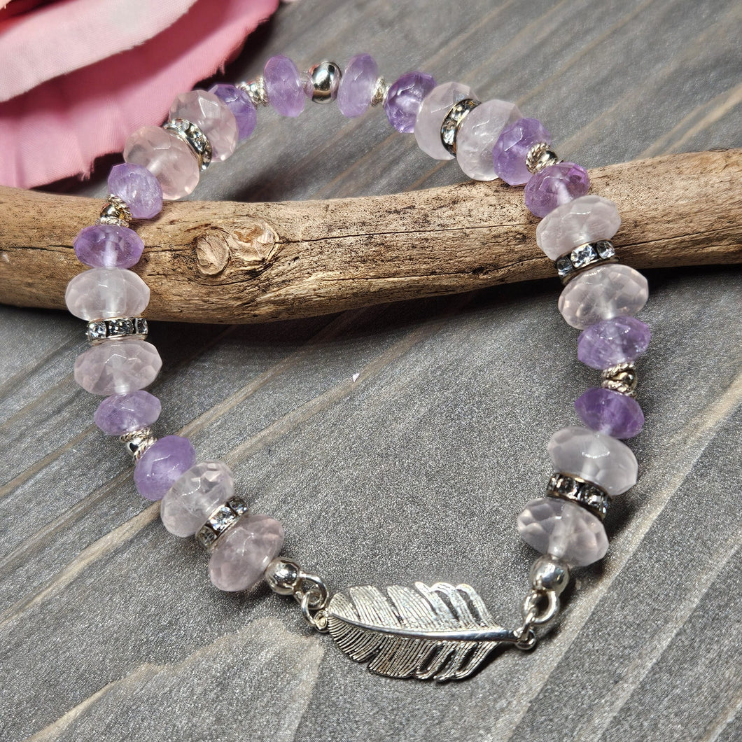 Armband Amethyst + Rosenquarz fac. (10 +6mm)